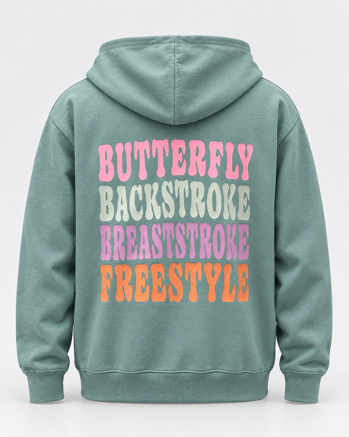 LIF butterfly-seafoam hoodie Seafoam staged back view, hood down