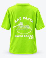 Swim T Shirt - Eat Pasta Swim Fasta - Electric Green - White Print