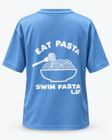 Swim T Shirt - Eat Pasta Swim Fasta - Cornflower - White Print