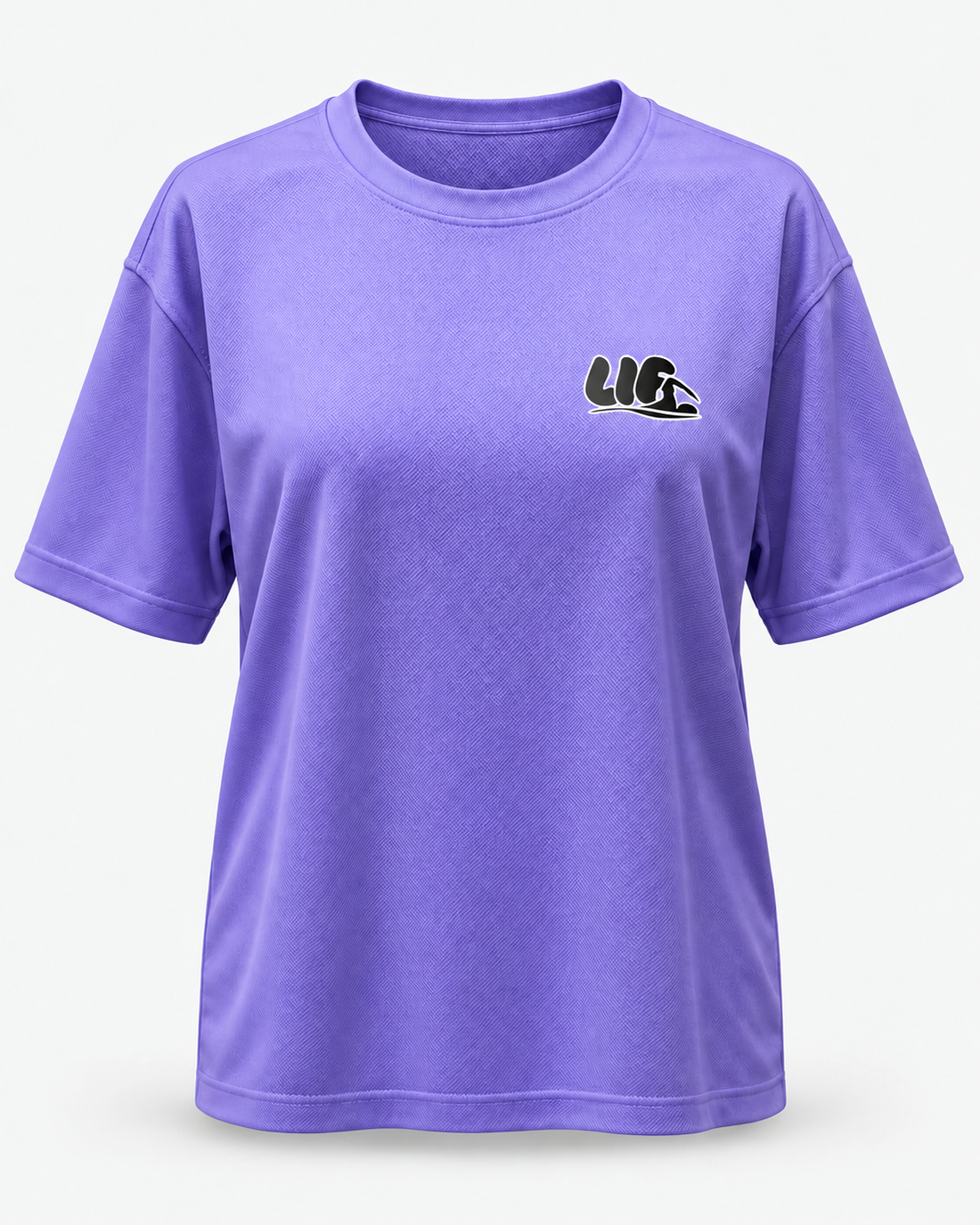 Eat Pasta Swim Fasta tee Digital Lavender black print front view — staged studio product photo
