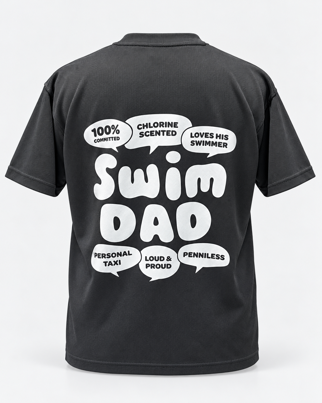 Swim T Shirt- Swim Dad Charcoal staged back view