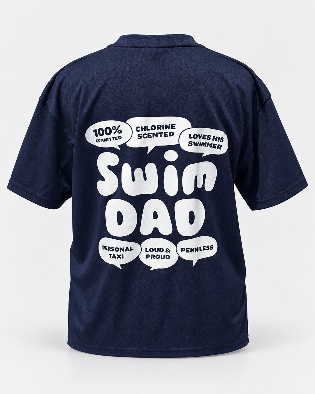 Swim T Shirt- Swim Dad Navy staged back view