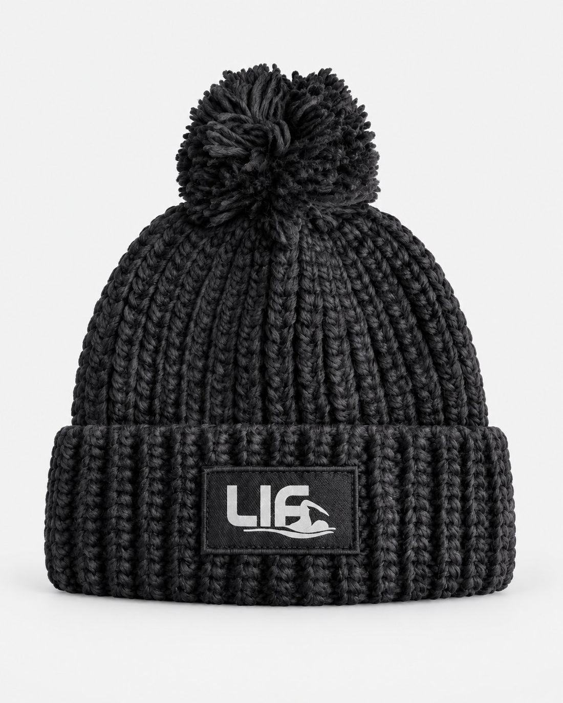 Black LIF reflective patch bobble hat