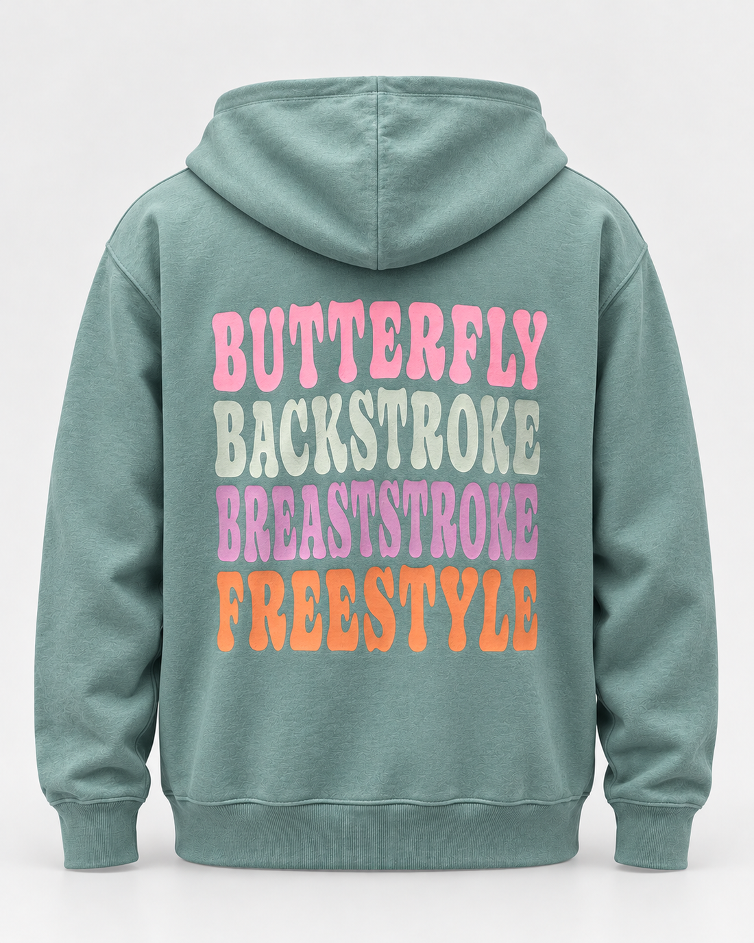 LIF butterfly-seafoam hoodie Seafoam staged back view, hood down
