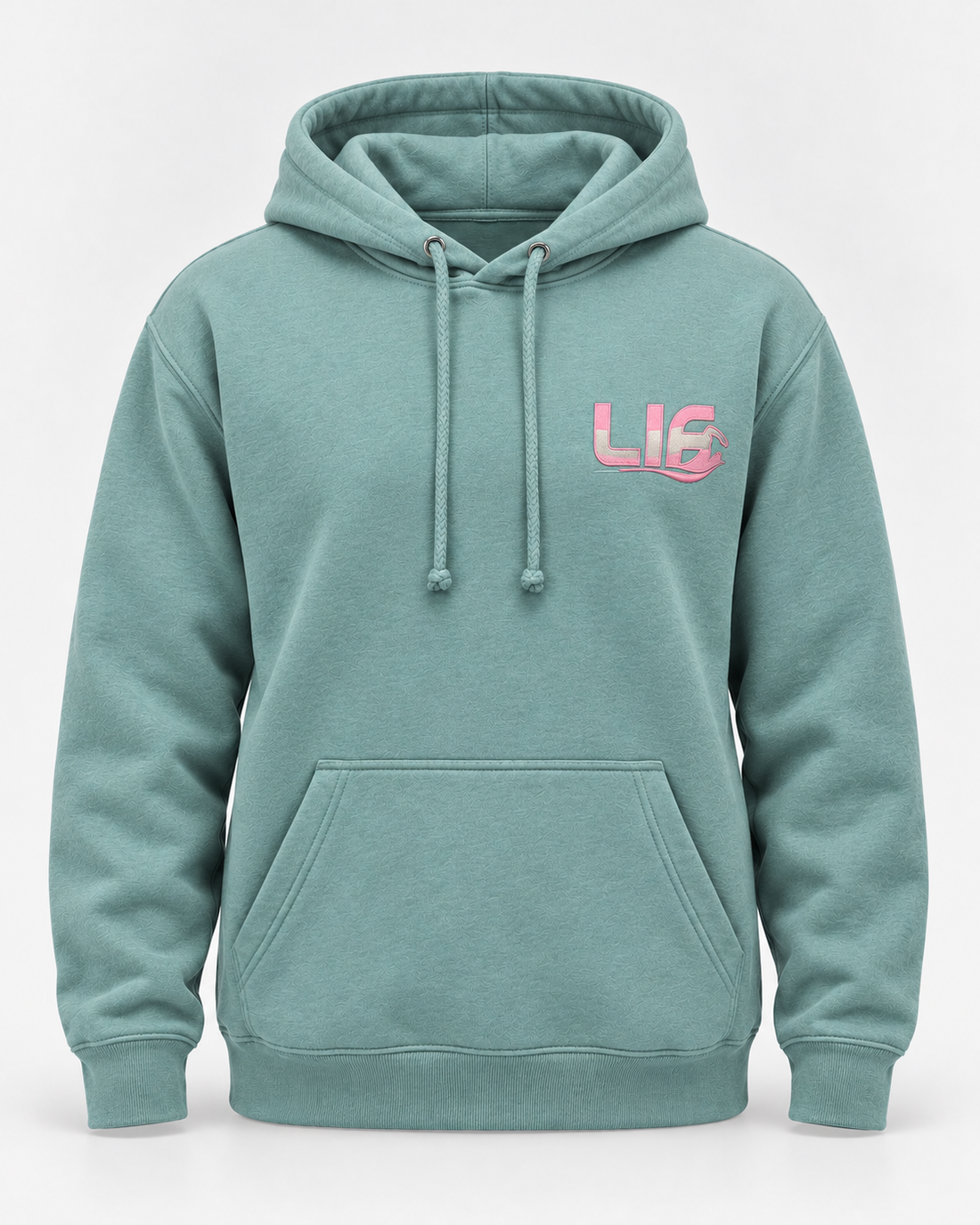 LIF butterfly-seafoam-front hoodie Seafoam staged front view, hood down