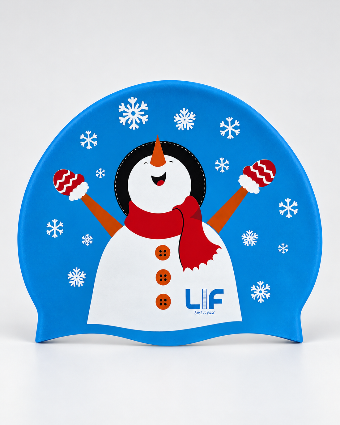 Christmas swimming cap - Snowman blue staged front view