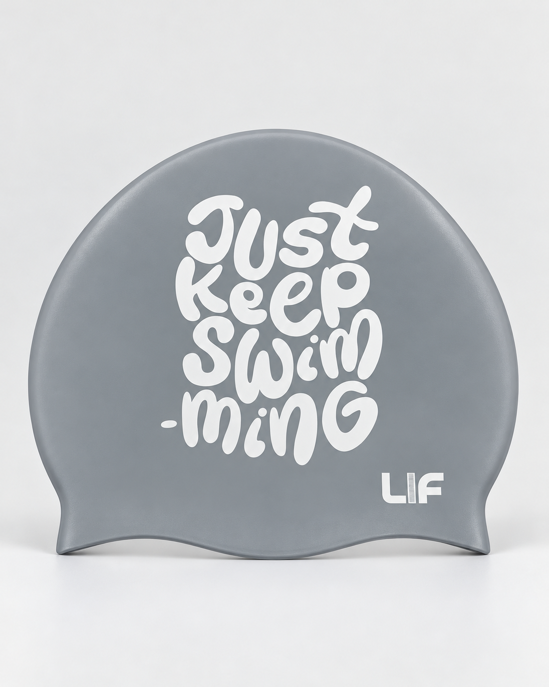 Swim Cap - Just Keep Swimming Silver staged front view