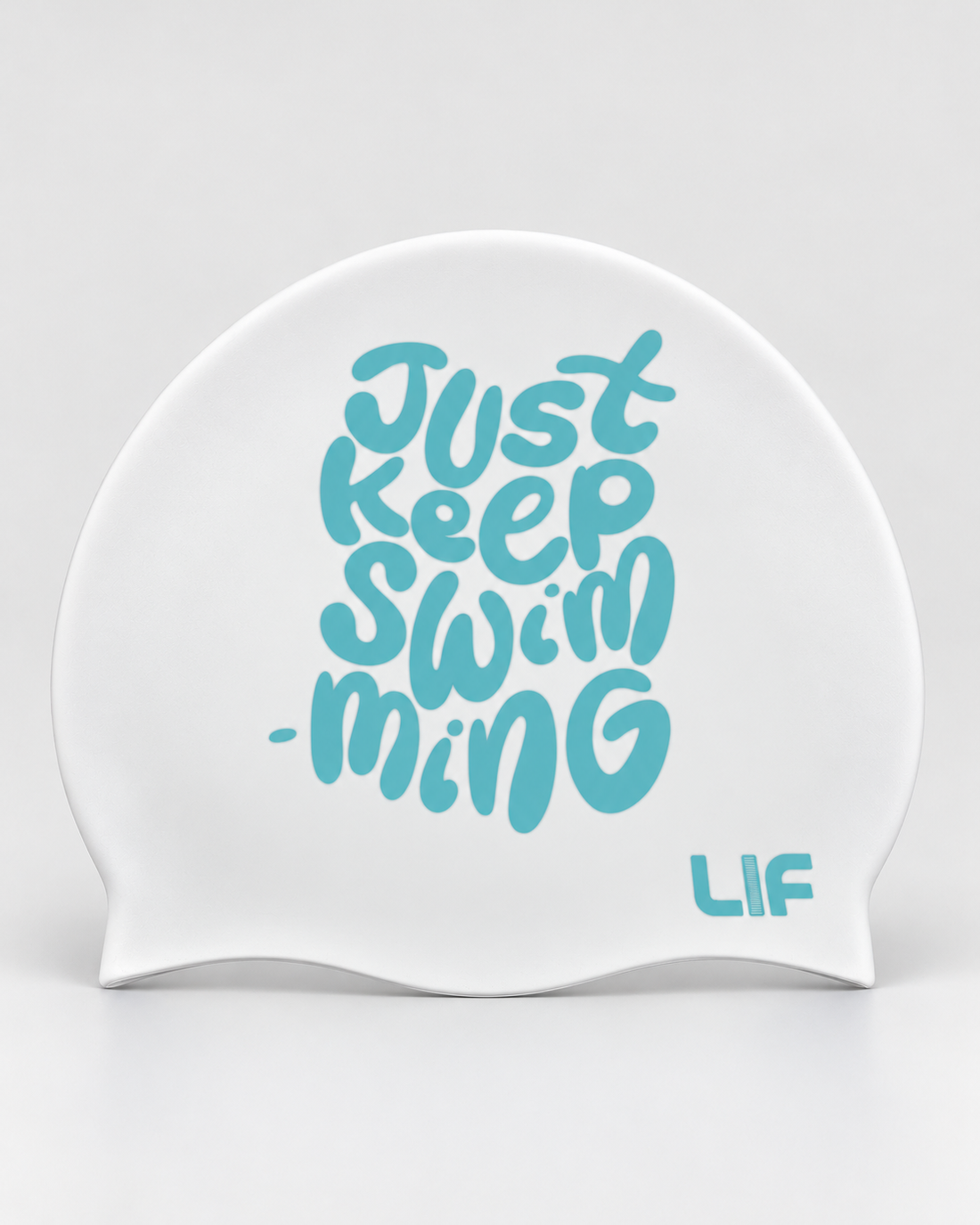 Swim Cap - Just Keep Swimming White staged front view