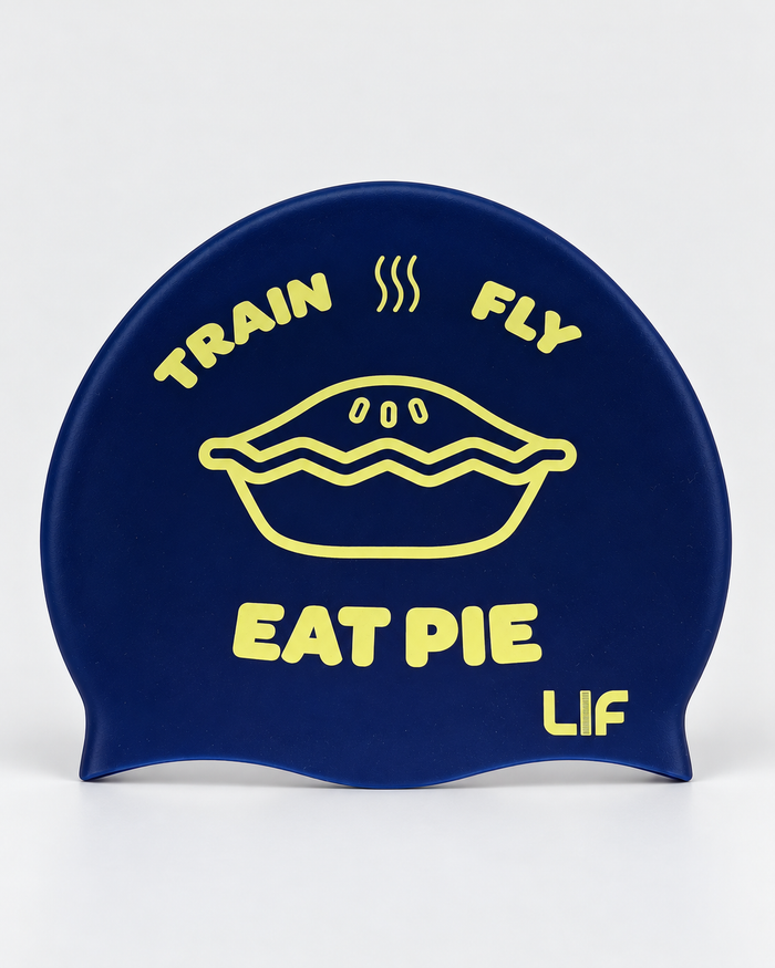 Swim Cap - Eat Pie staged front view