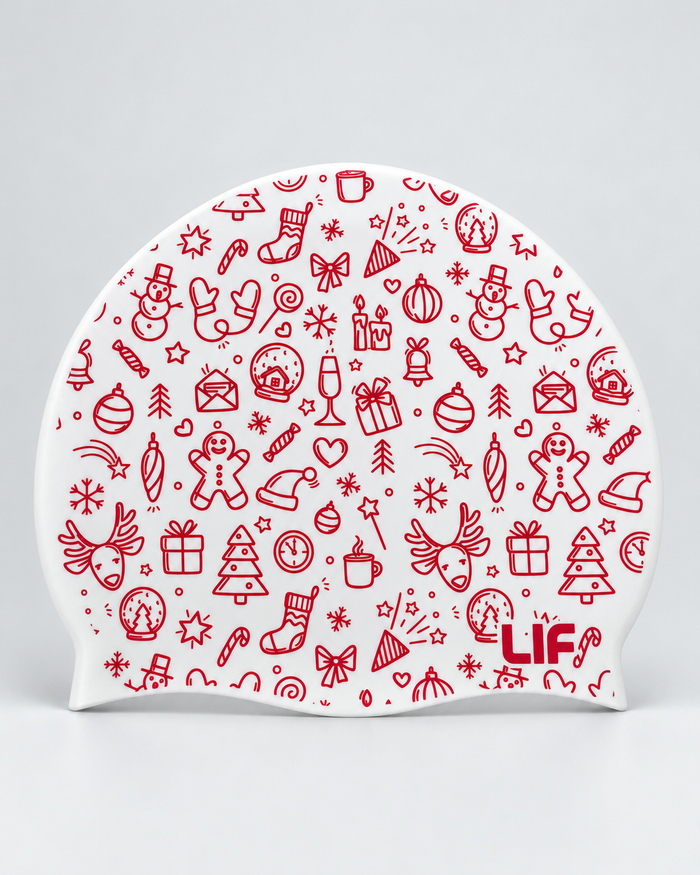Christmas swimming cap - Christmas theme White staged front view