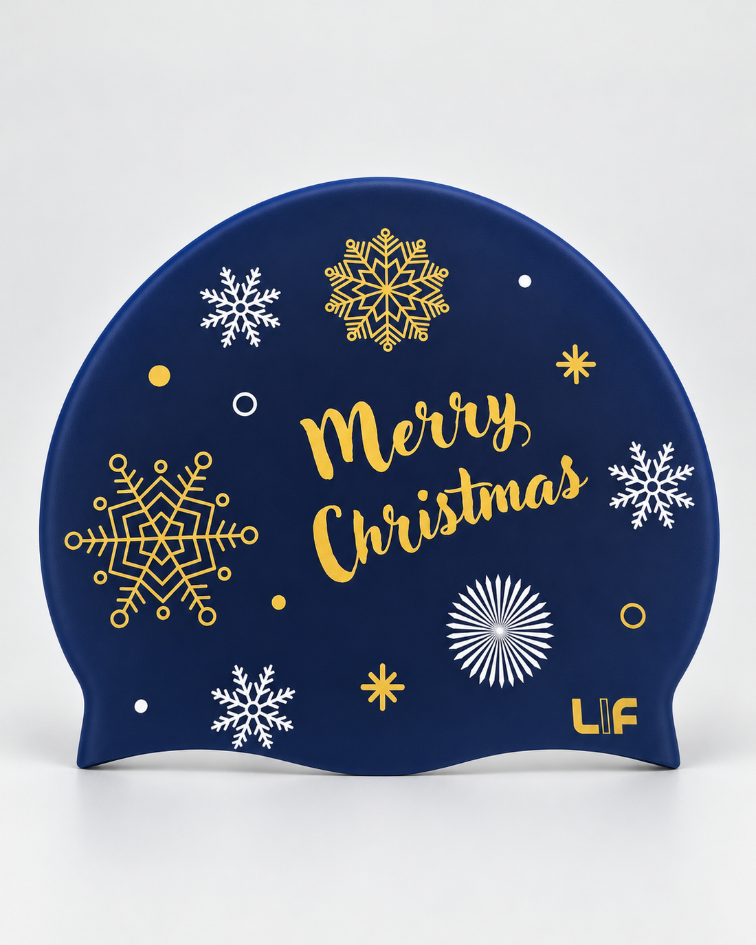 Christmas swimming cap - Merry Xmas blue staged front view