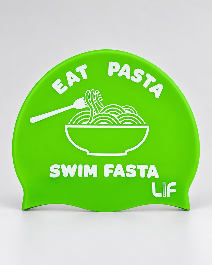 Swim Cap - Eat Pasta staged front view