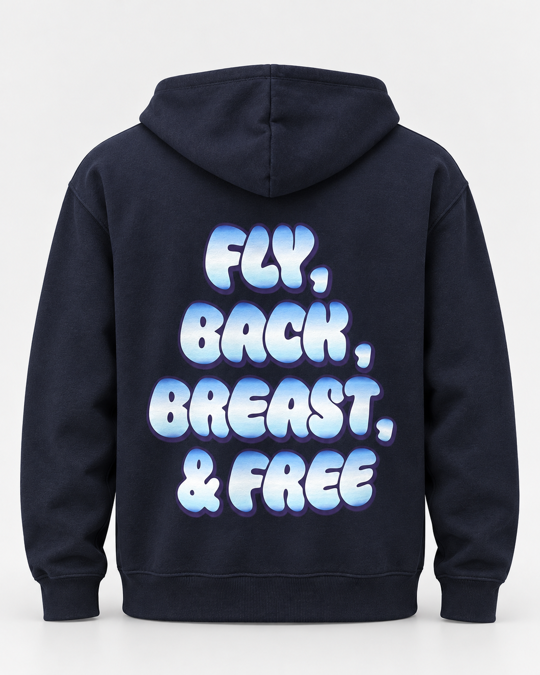 LIF combined-navy hoodie Navy staged back view, hood down