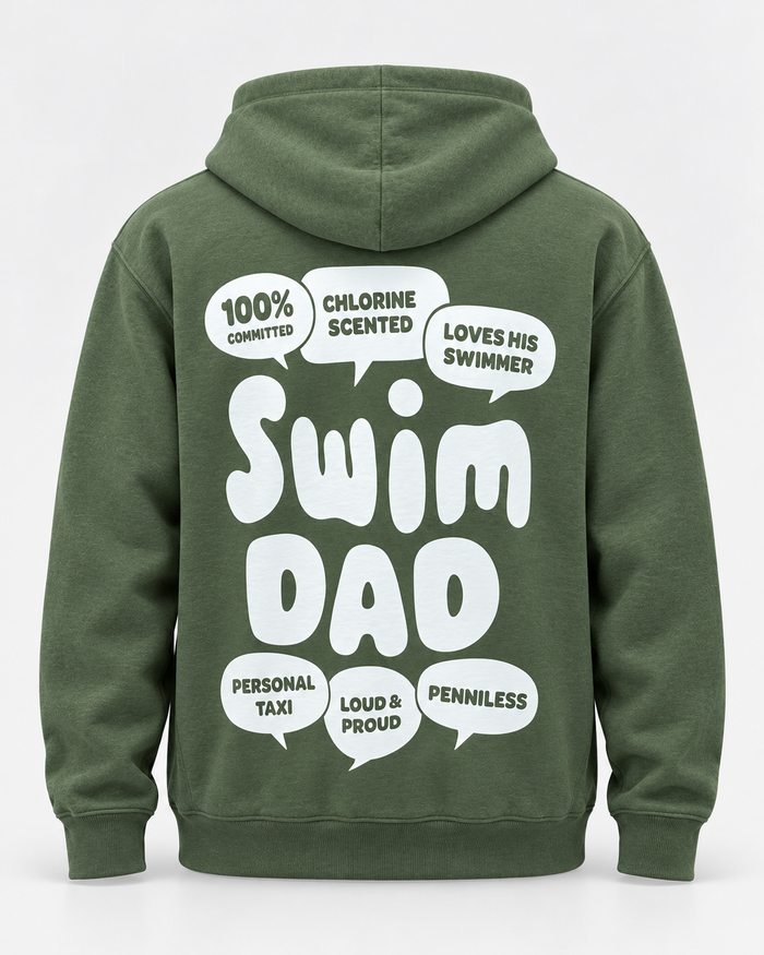 LIF dad-green hoodie Green staged back view, hood down
