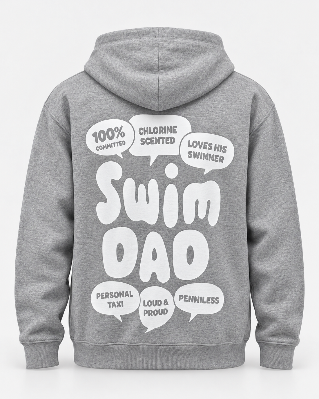LIF dad-grey hoodie Grey staged back view, hood down