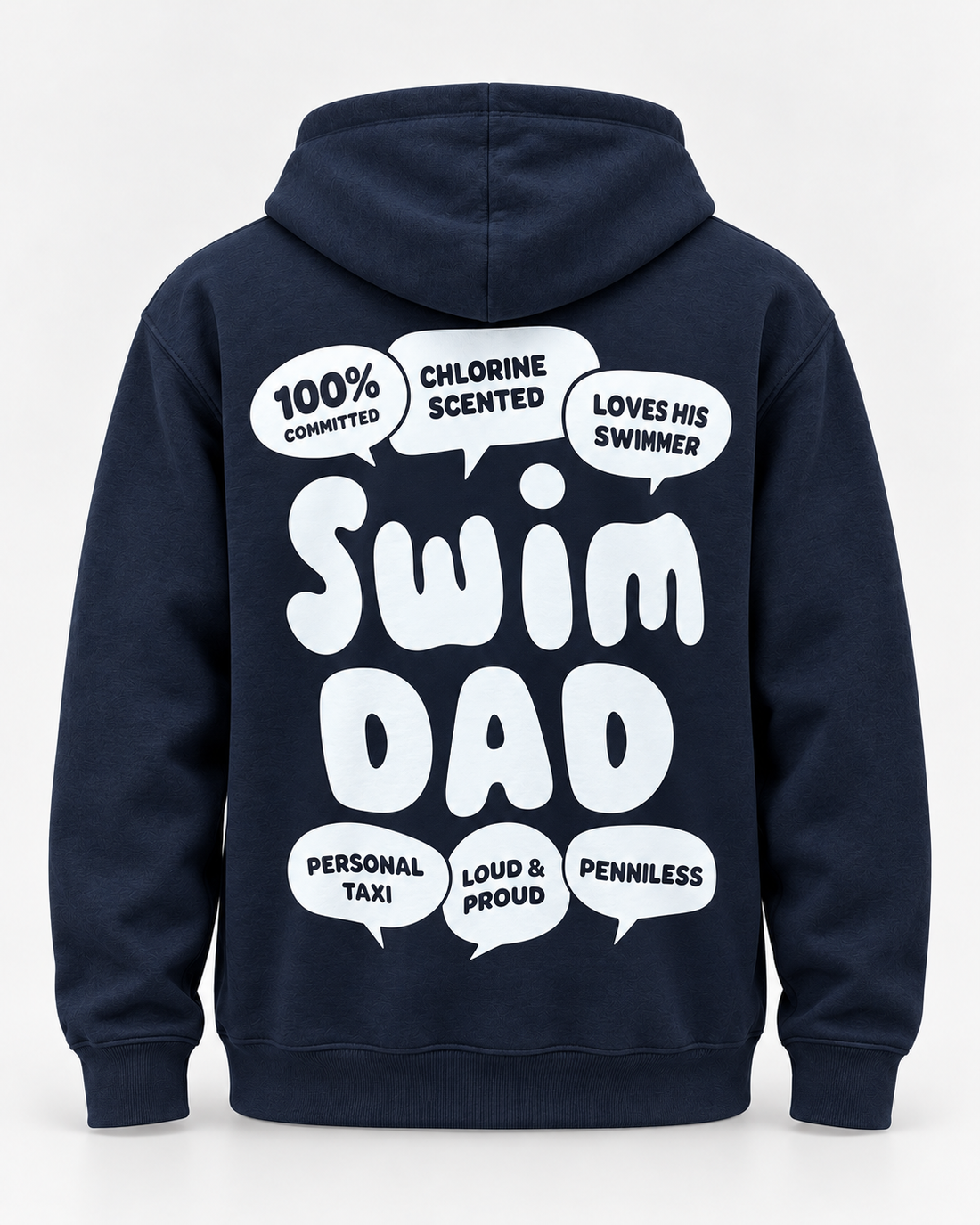 LIF dad-navy hoodie Navy staged back view, hood down