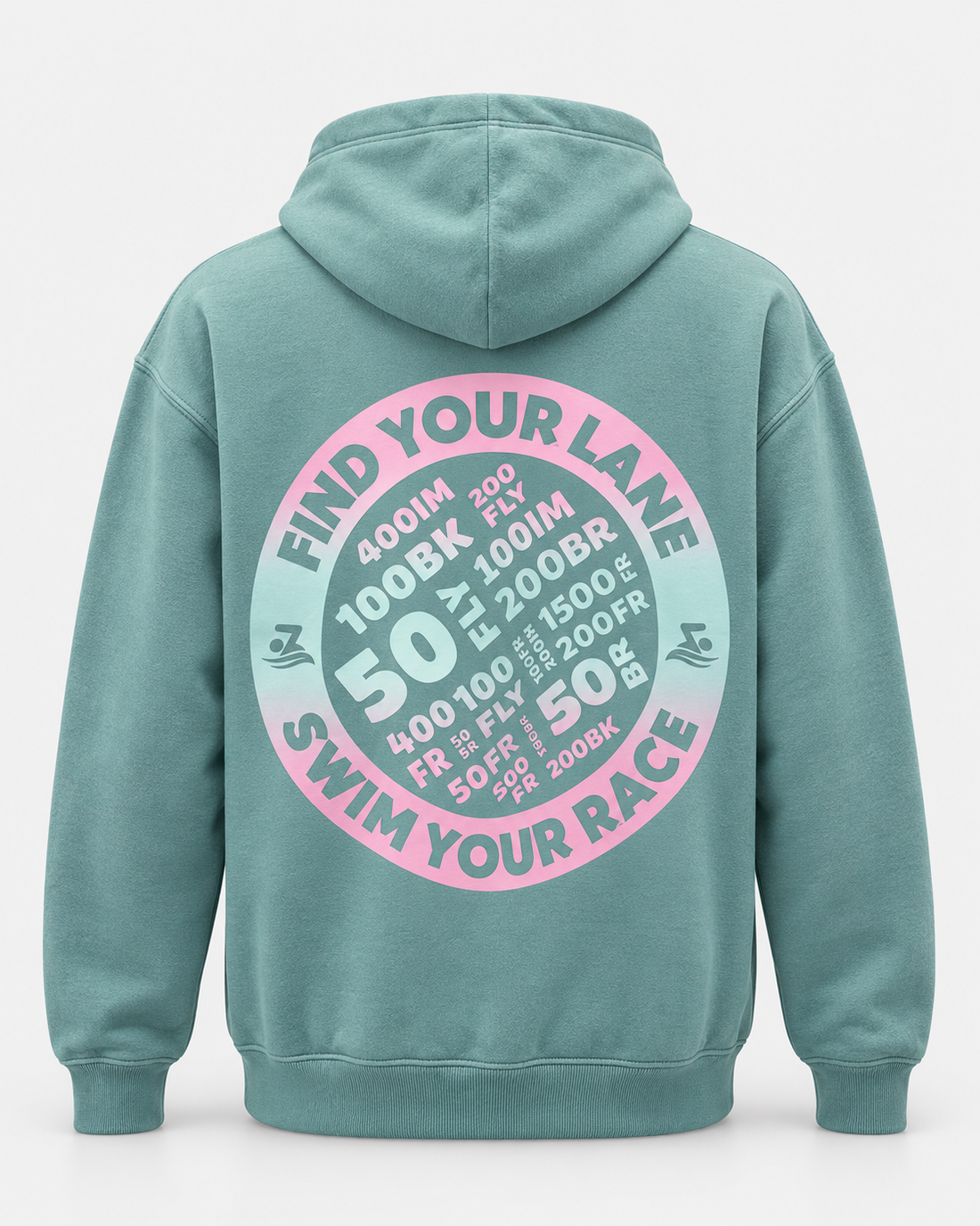 dusty green Find Your Lane hoodie back — studio product photo