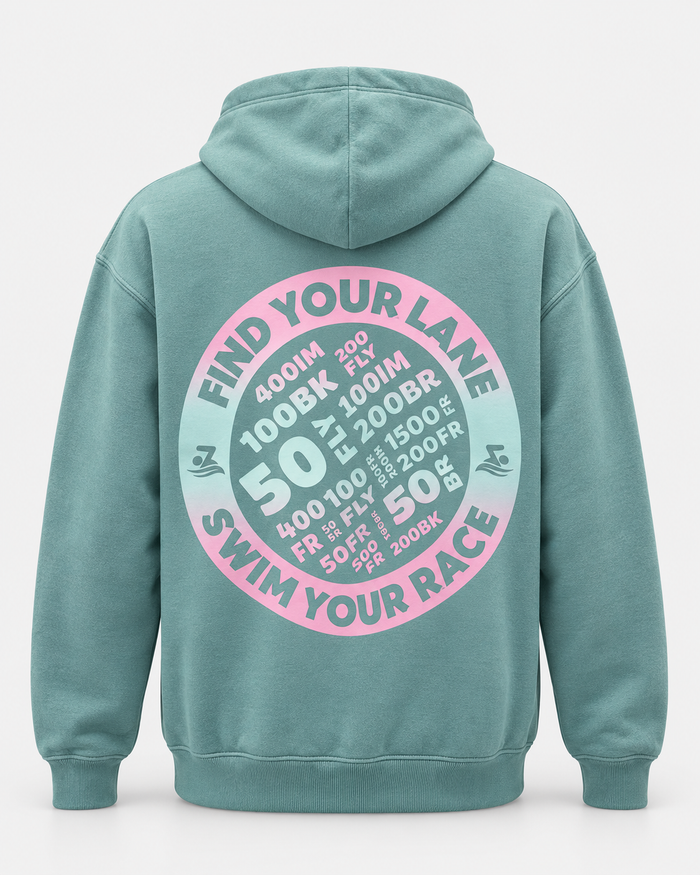 dusty green Find Your Lane hoodie back — studio product photo