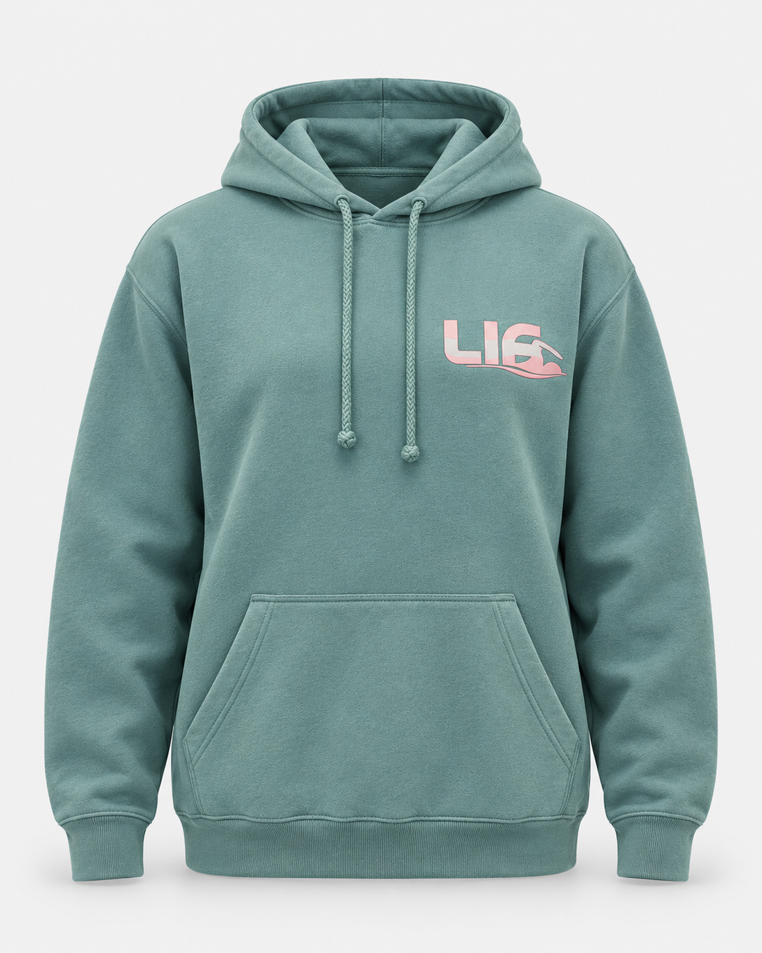 dusty green Find Your Lane hoodie front — studio product photo