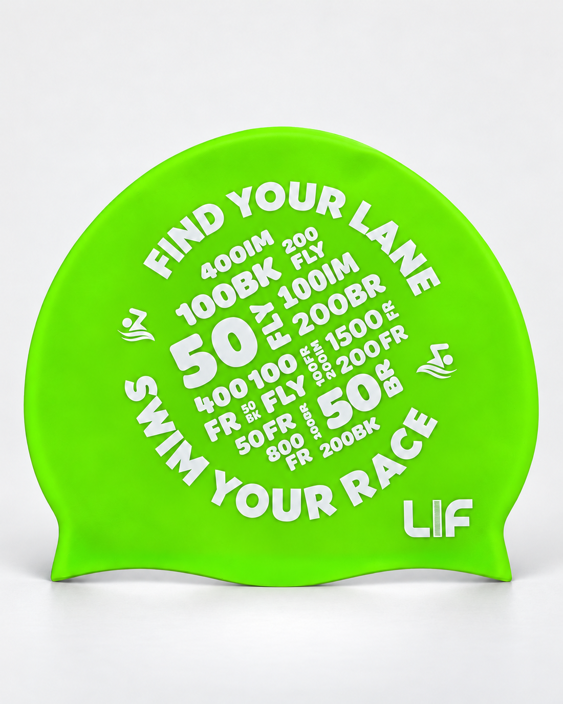 Swim Cap - Find Your Lane Neon green staged front view