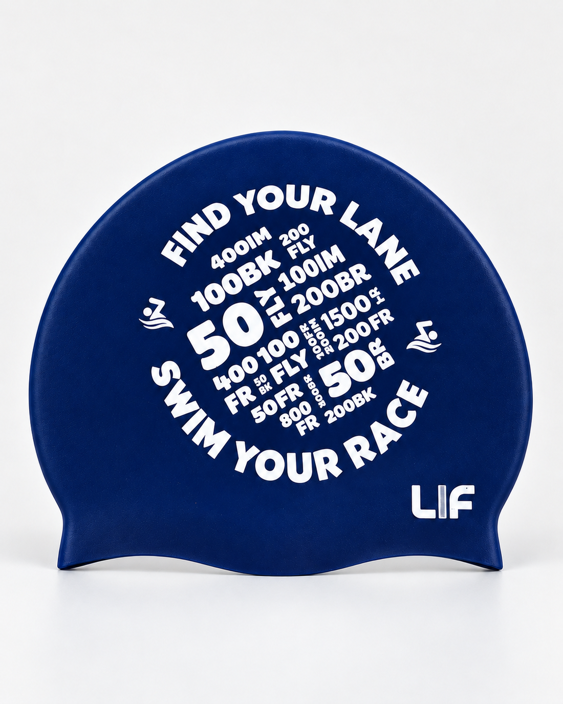 Swim Cap - Find Your Lane Navy staged front view