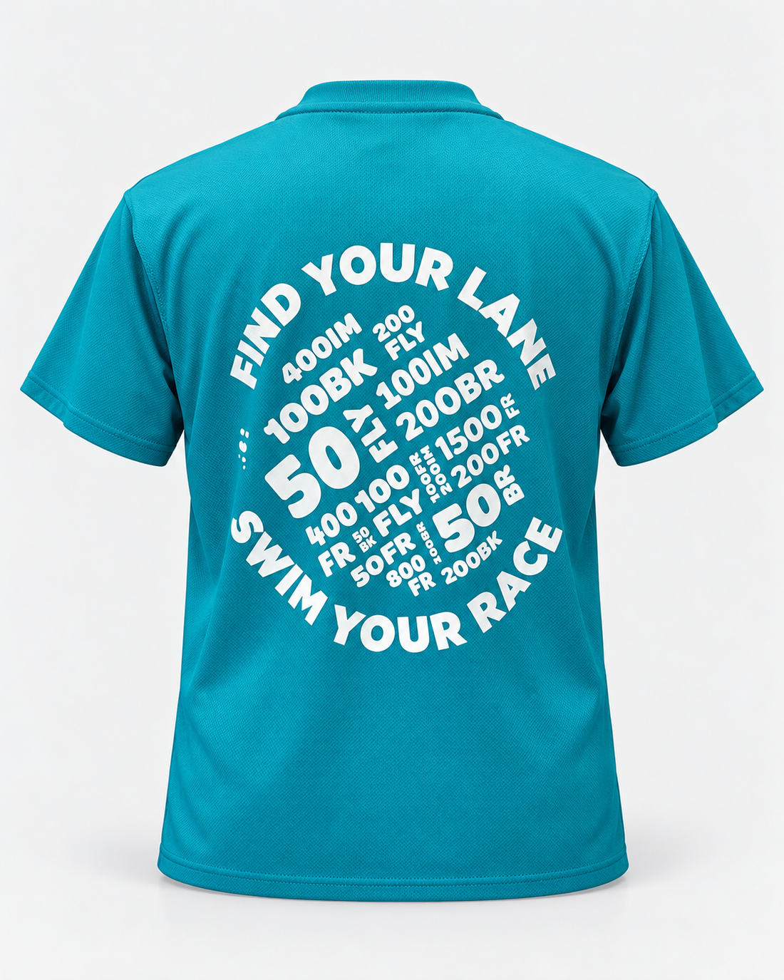 Find Your Lane tee Turquoise blue staged back view