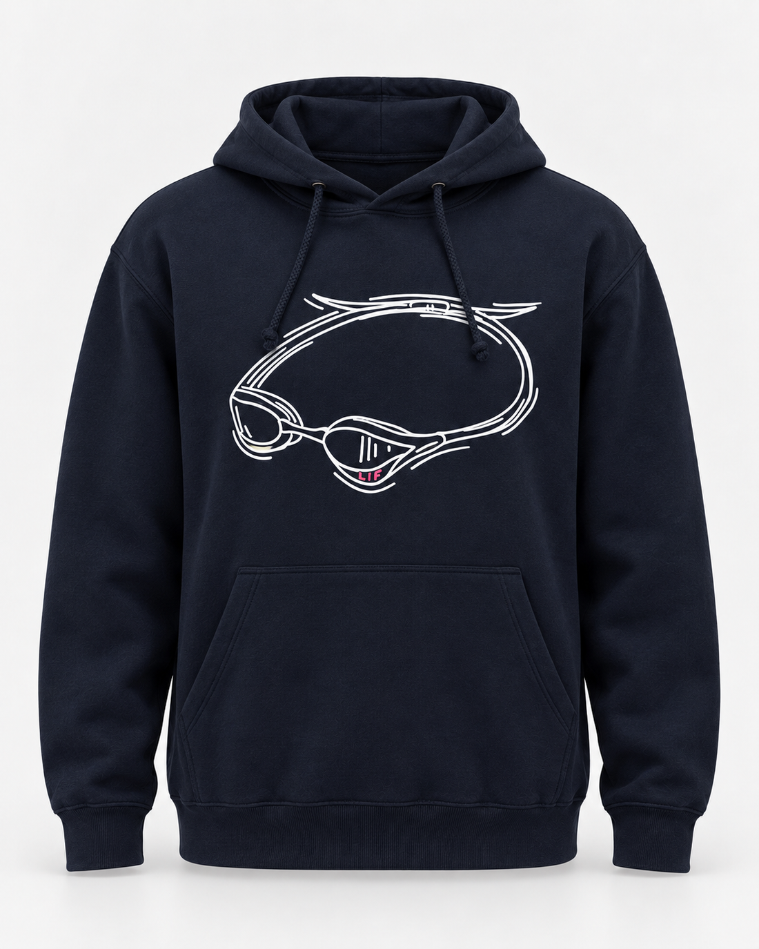 LIF goggles-navy hoodie Navy staged front view, hood down