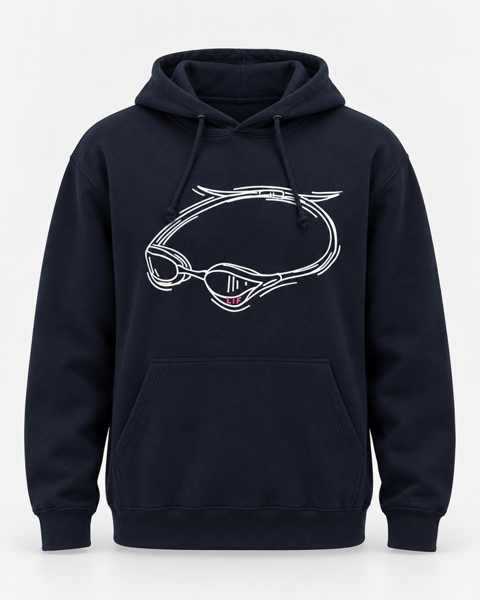 LIF goggles-navy hoodie Navy staged front view, hood down