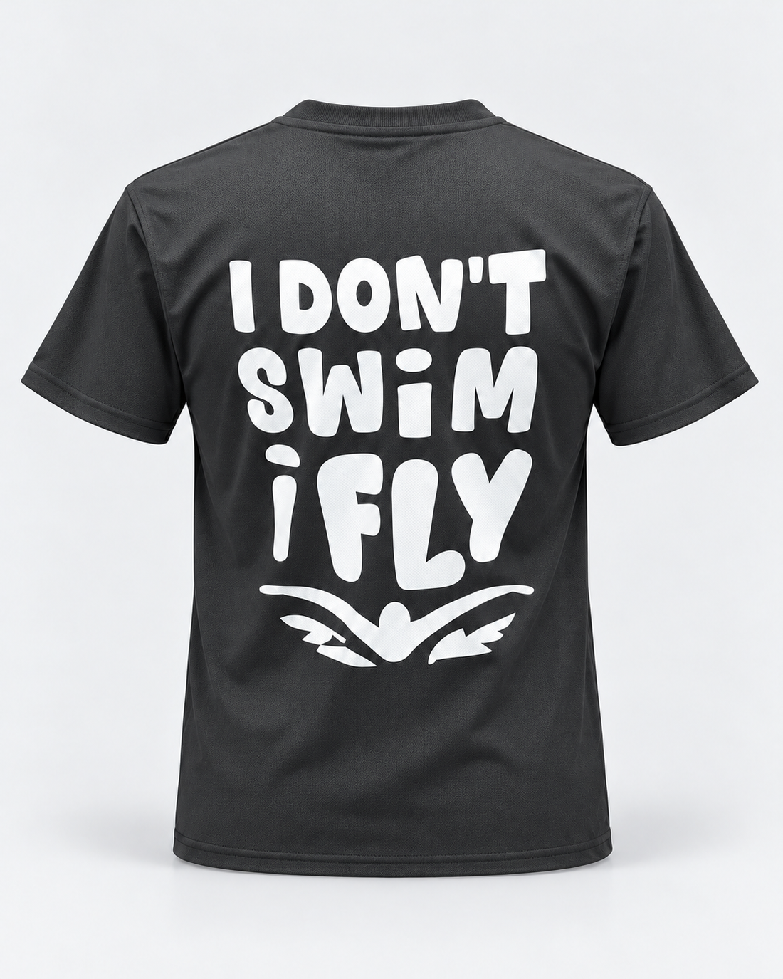 I Don’t Swim I Fly tee Charcoal staged back view