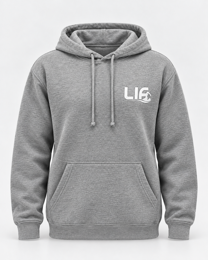 LIF idontfly-grey-front hoodie Grey staged front view, hood down