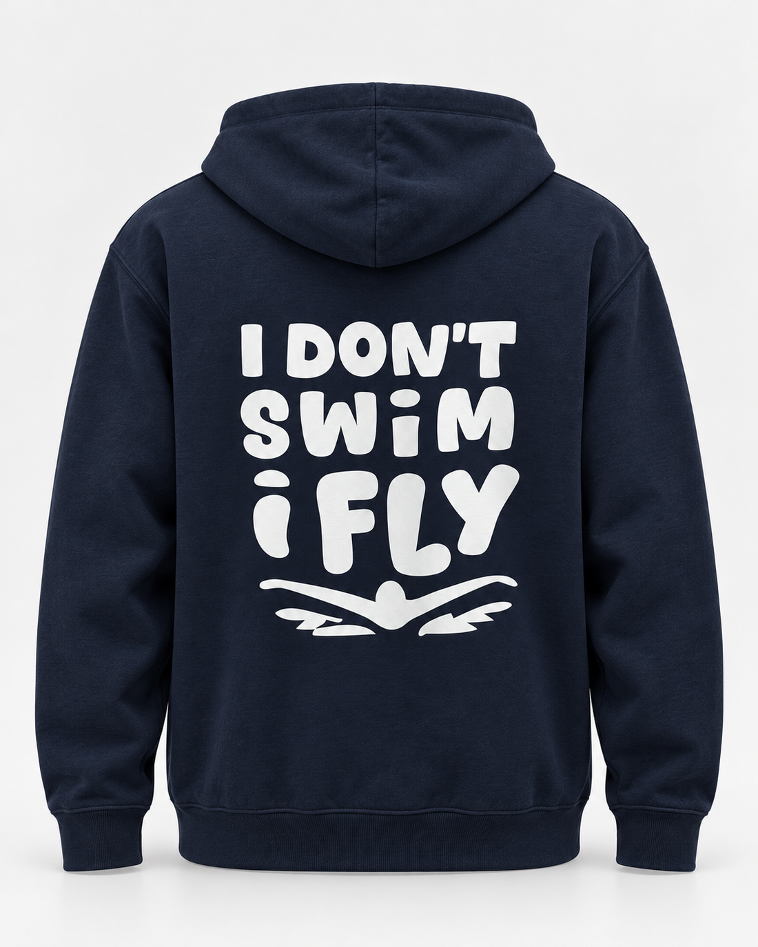LIF idontfly-navy hoodie Navy staged back view, hood down
