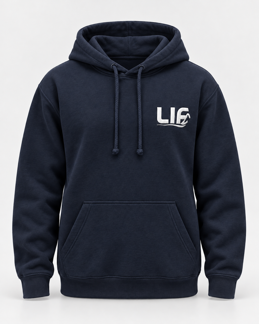 LIF idontfly-navy-front hoodie Navy staged front view, hood down
