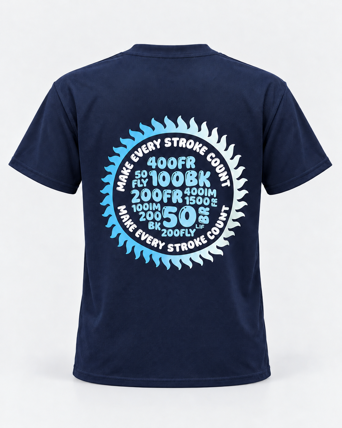 Make every stroke count tee navy staged back view