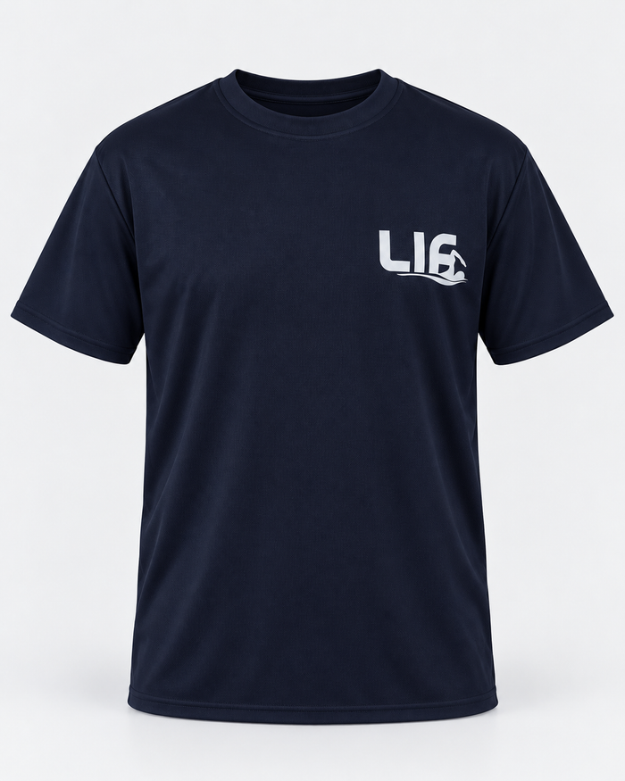 Make every stroke count tee navy staged front view