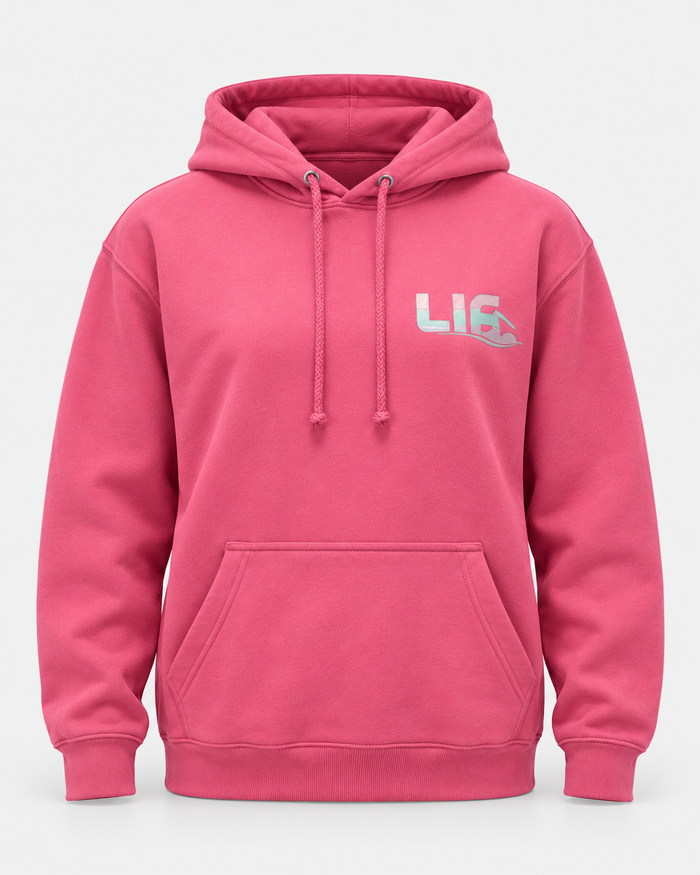 pink Find Your Lane hoodie front — studio product photo
