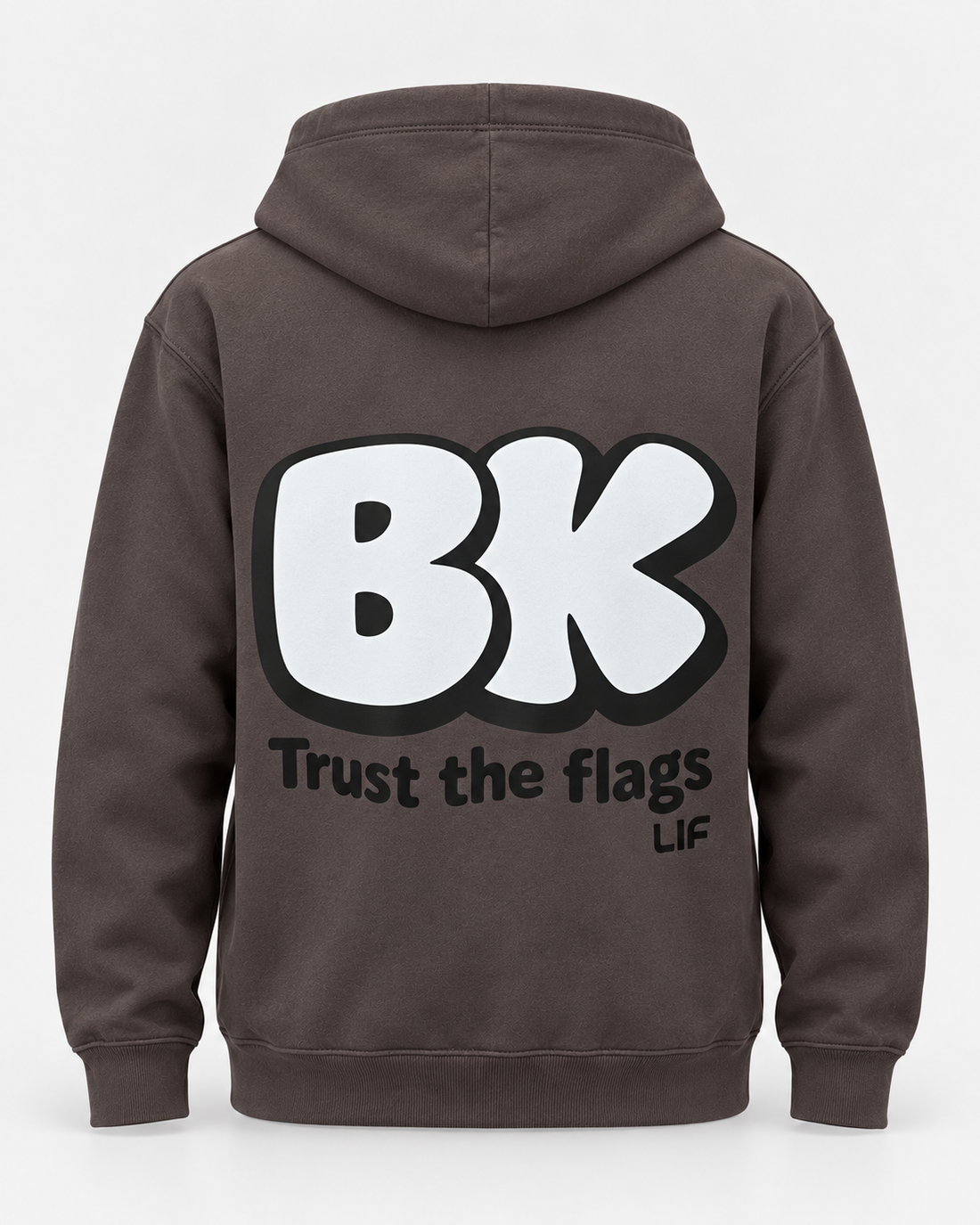 LIF BACK hoodie Chocolate staged back view
