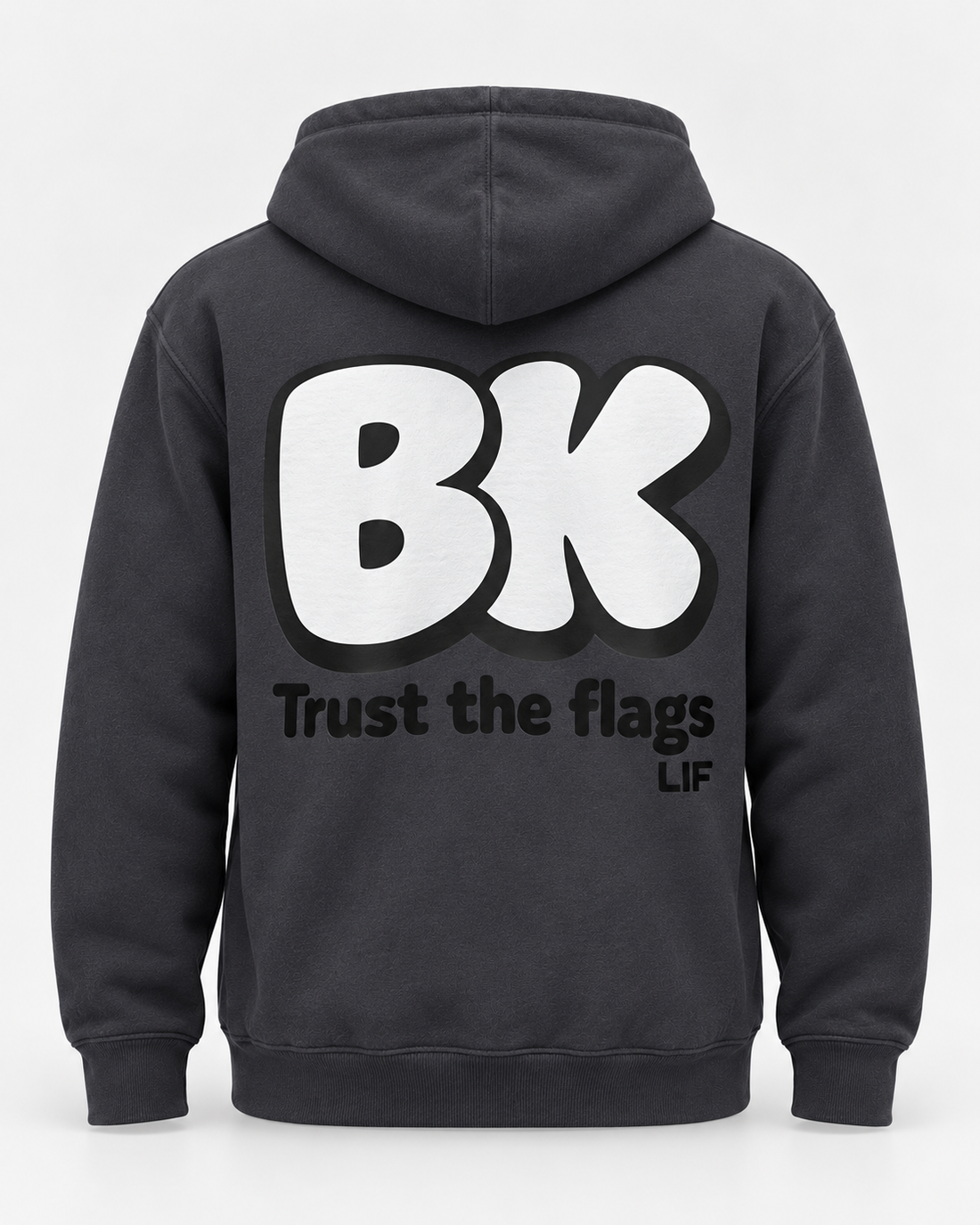 LIF BACK hoodie Shark grey staged back view