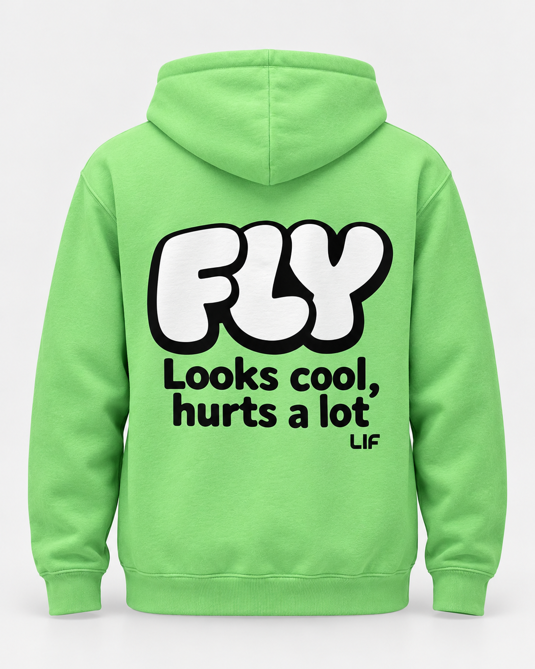 LIF FLY hoodie Apple green staged back view