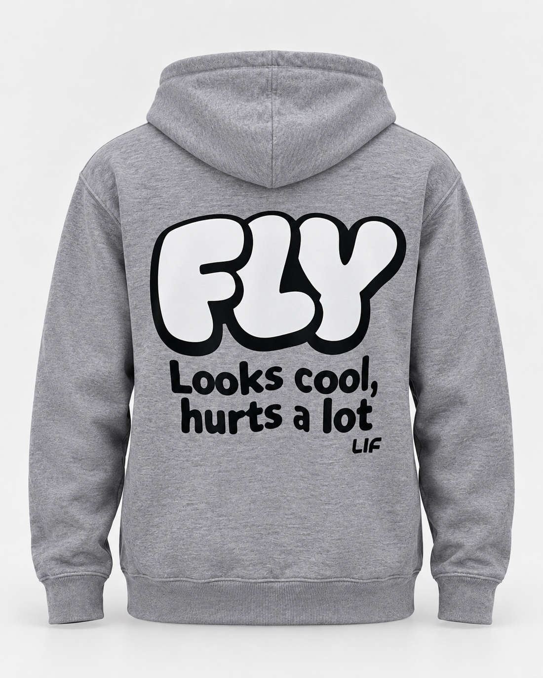 LIF FLY hoodie Grey staged back view