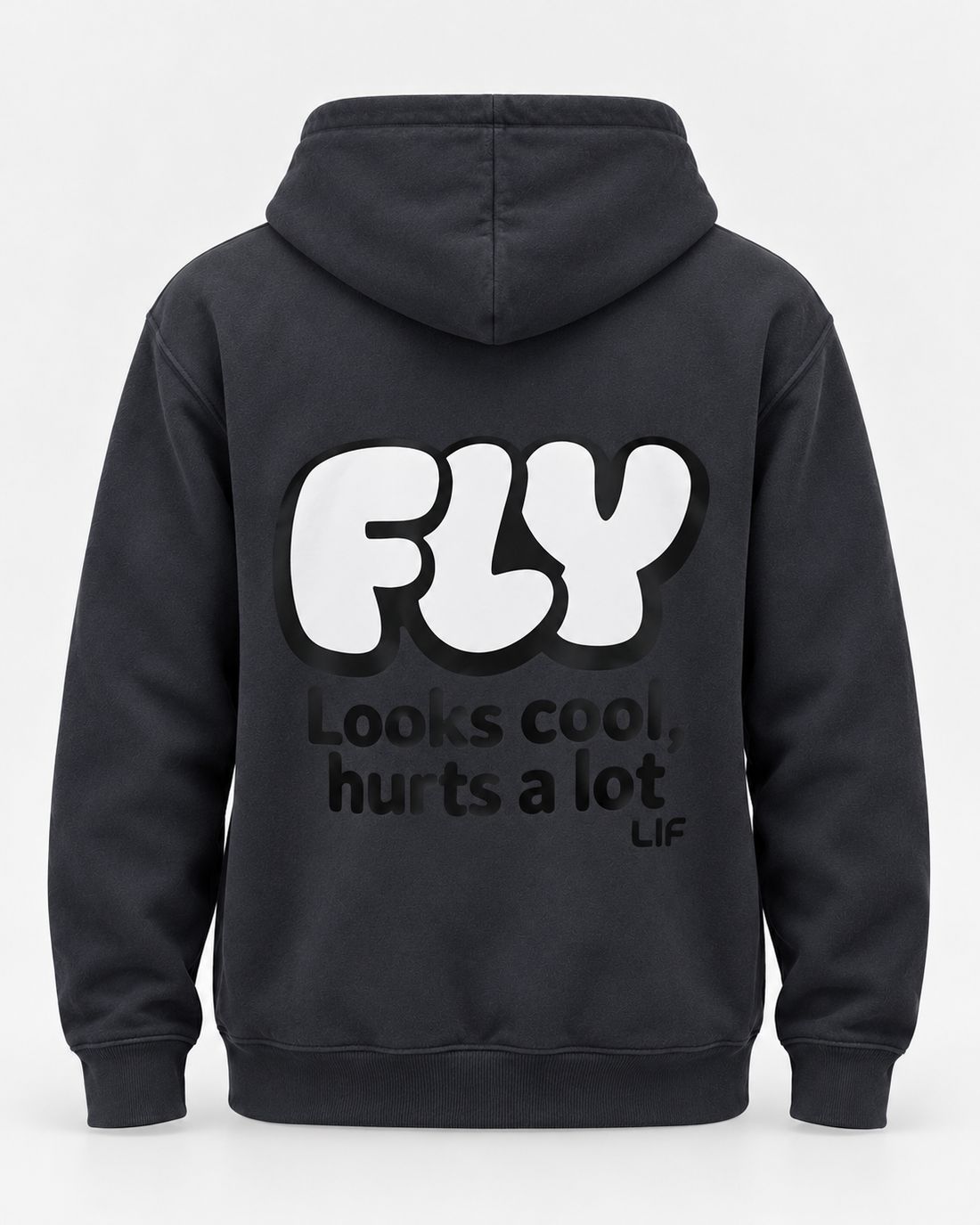 LIF FLY hoodie Shark grey staged back view