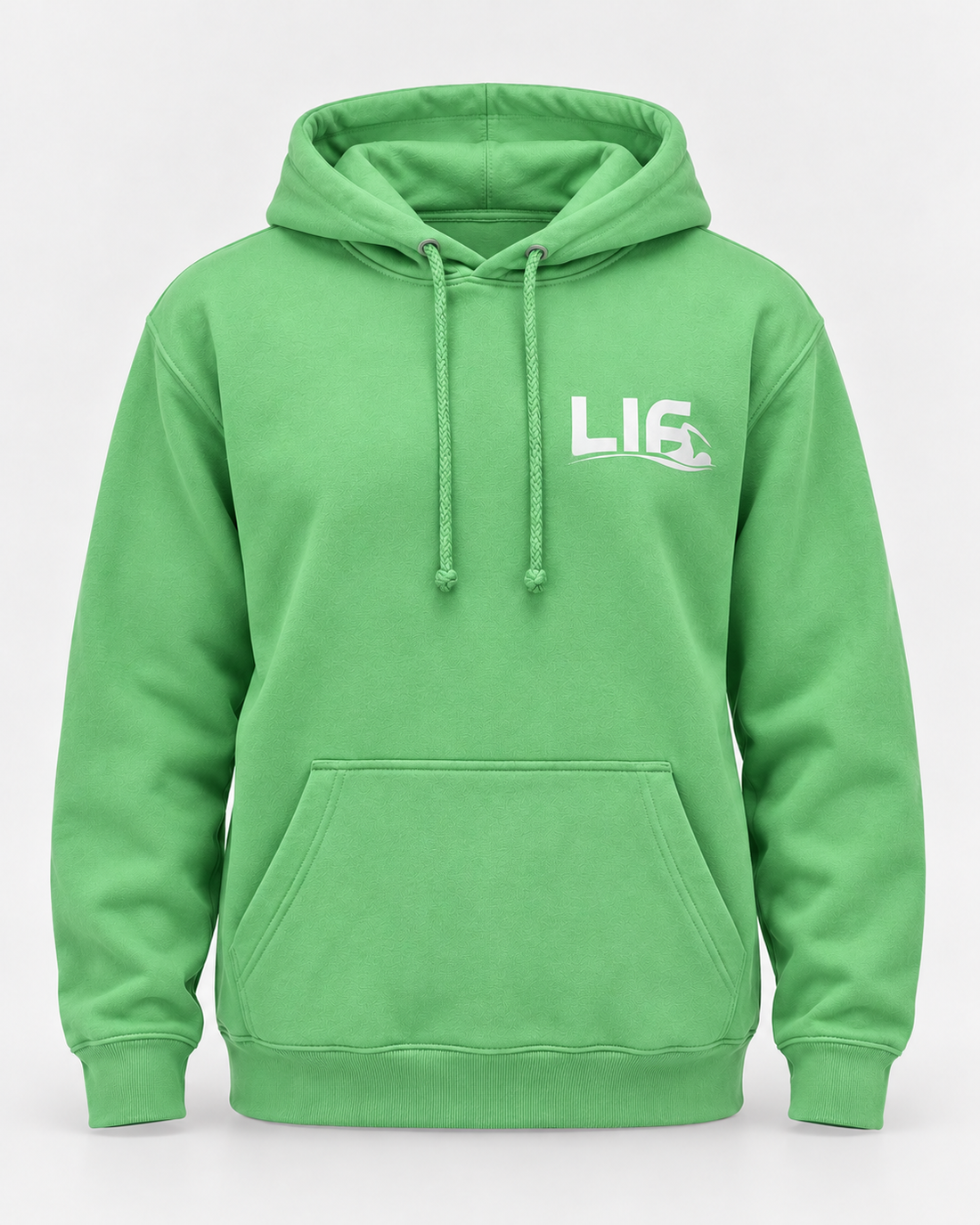 LIF stroke hoodie Apple green staged front view