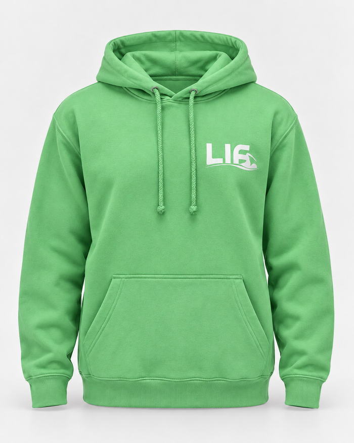 LIF stroke hoodie Apple green staged front view