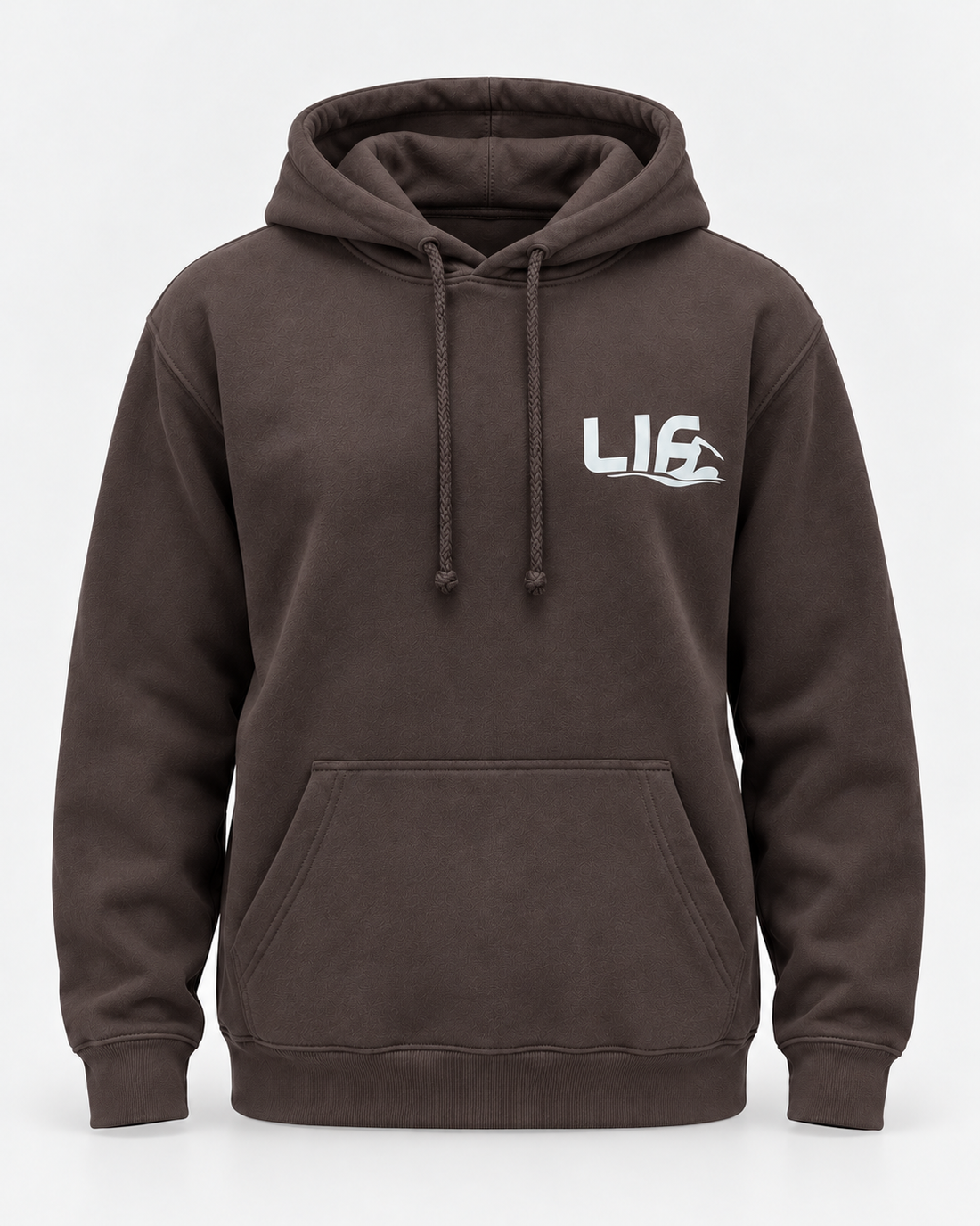 LIF stroke hoodie Chocolate staged front view