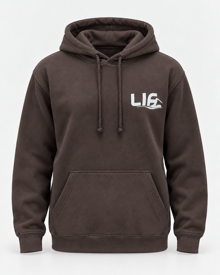 LIF stroke hoodie Chocolate staged front view