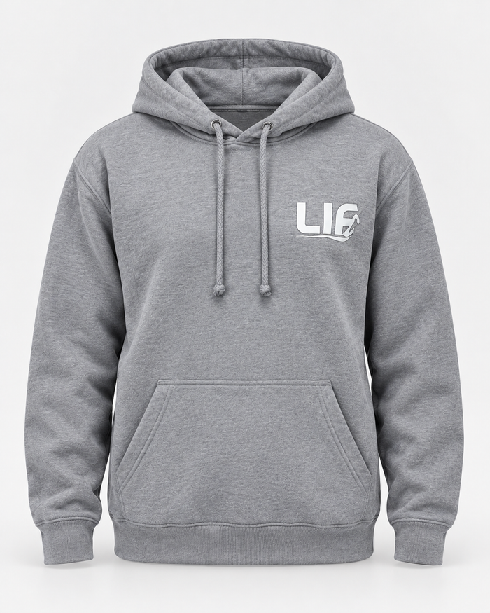 LIF stroke hoodie Grey staged front view