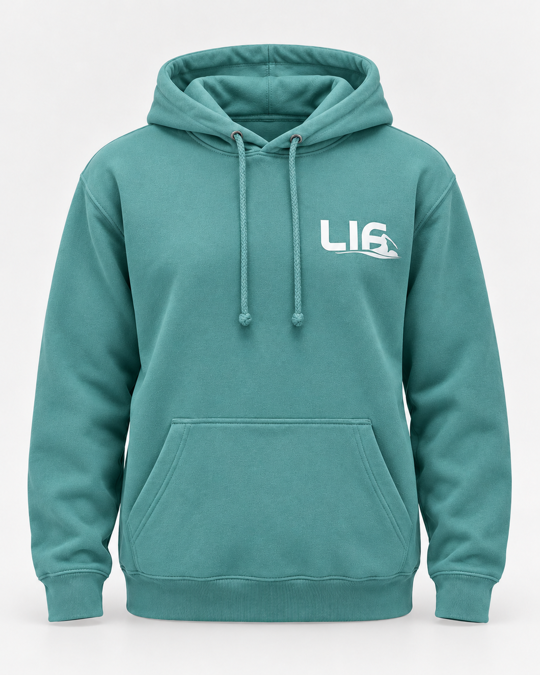 LIF stroke hoodie Seafoam staged front view