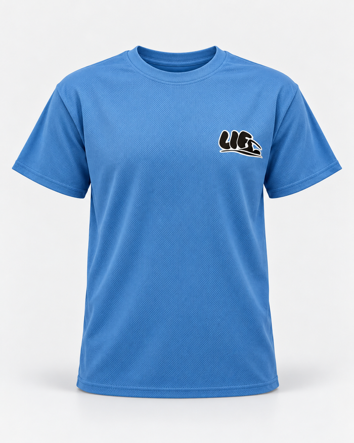 LIF stroke tee blue front staged view