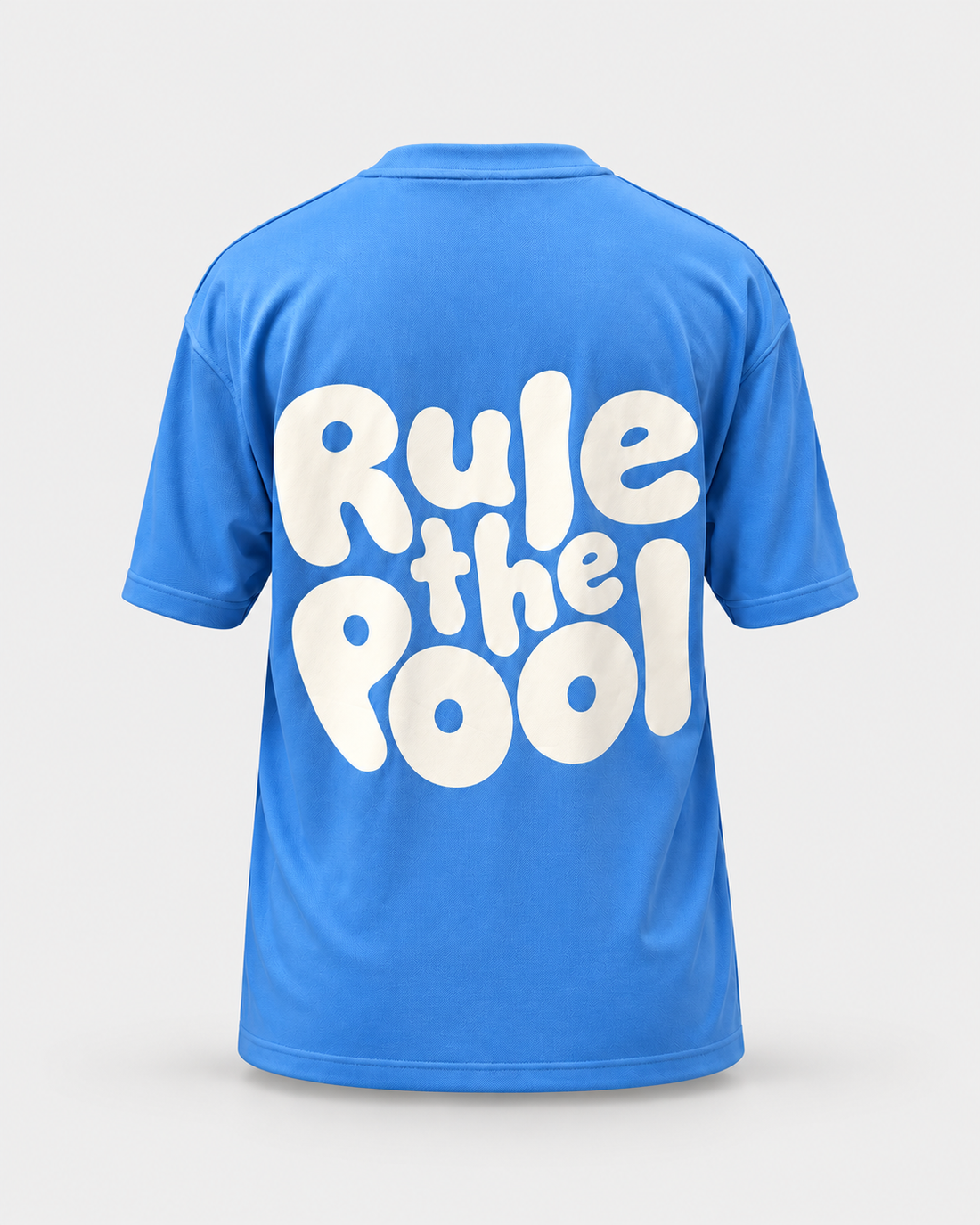 Rule the Pool white print tee — Cornflower blue