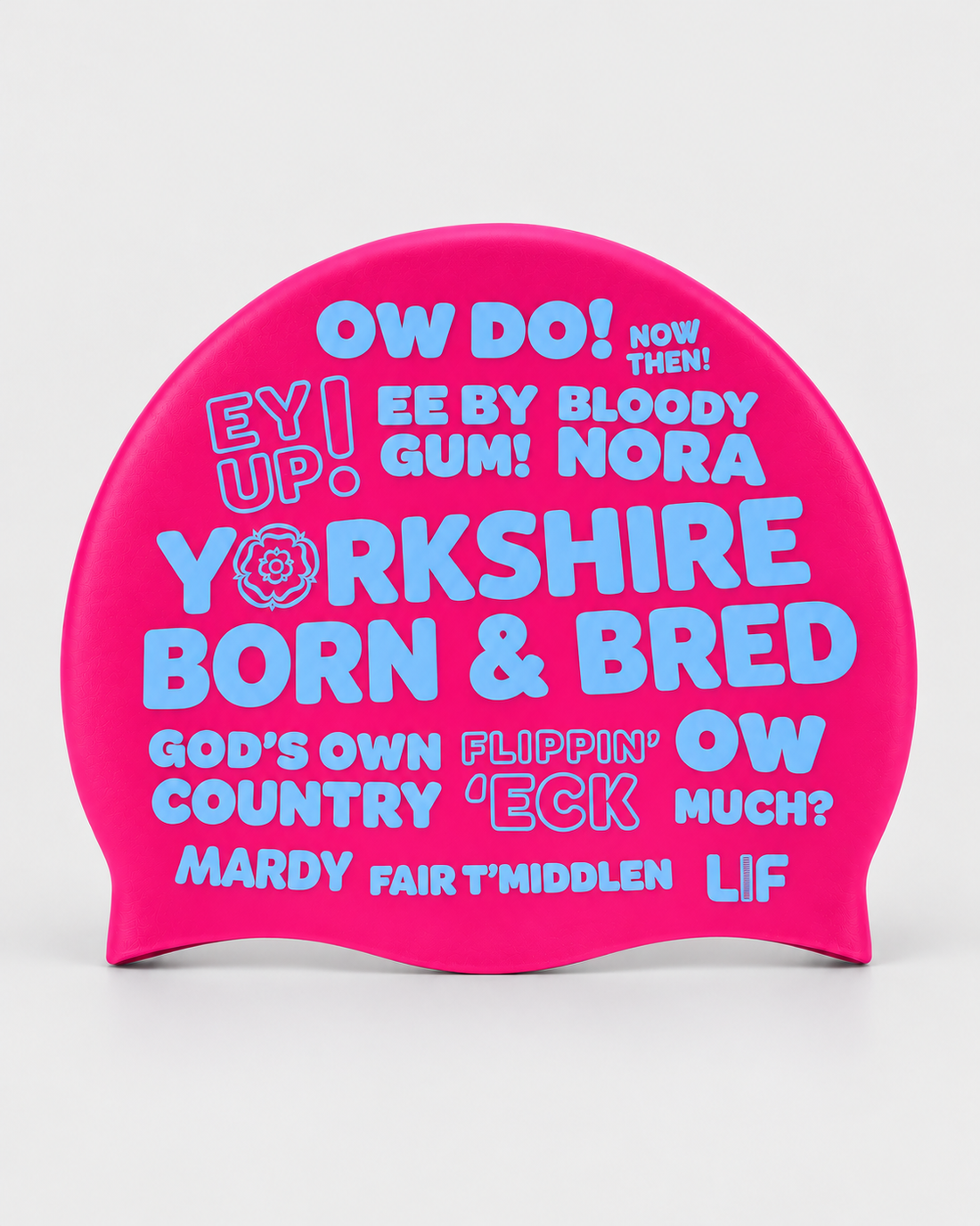 Yorkshire Slang swim cap — Pink/blue