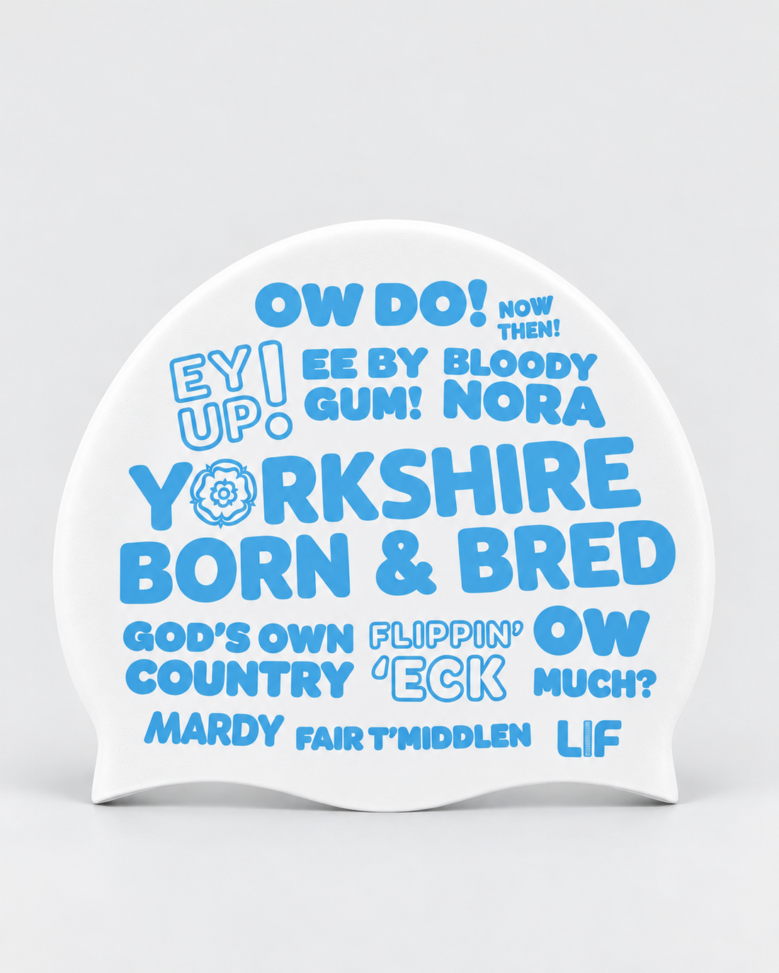 Yorkshire Slang swim cap — White